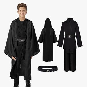 Kids Black Jedi Costume Set with Hooded Robe and Belt